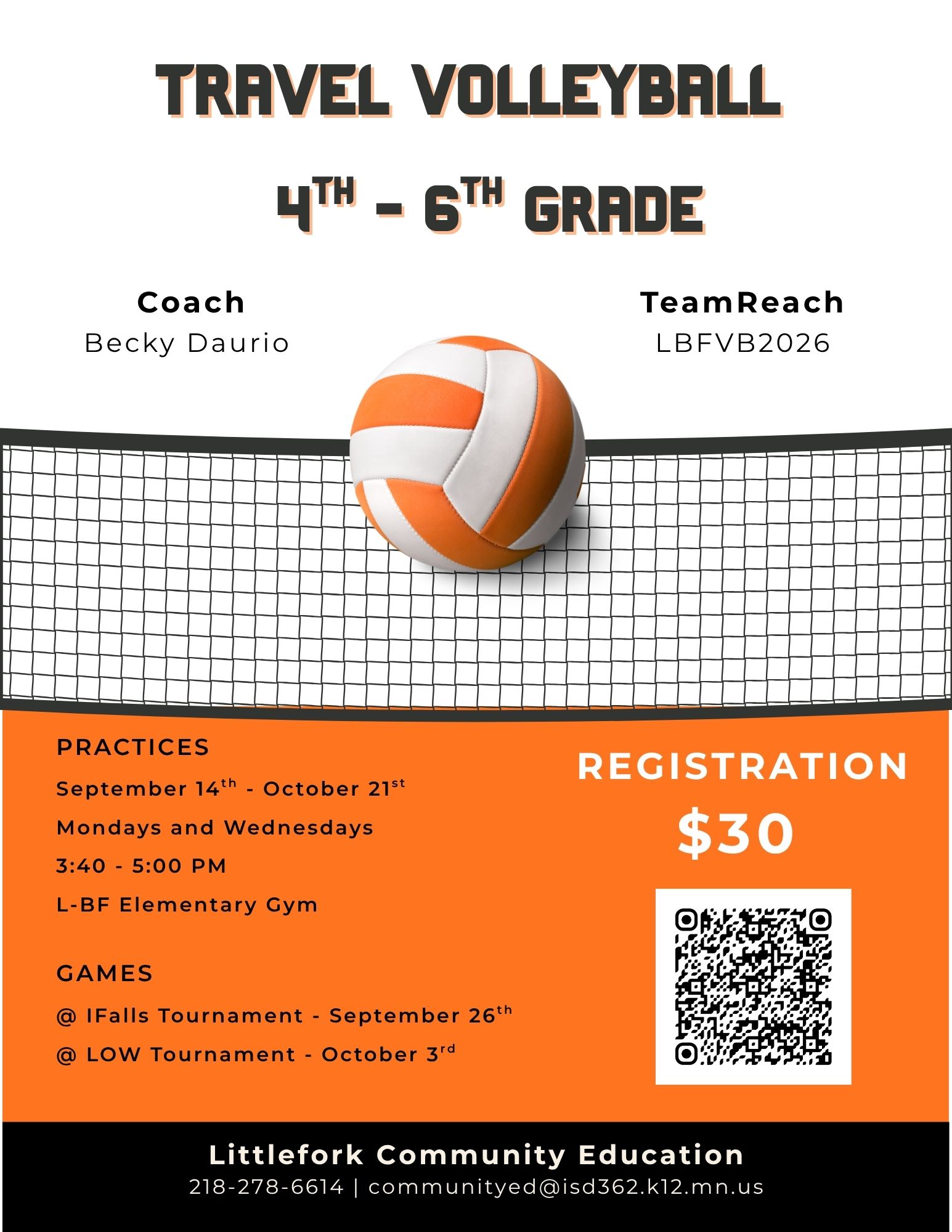 Volleyball registration 4-6 grade